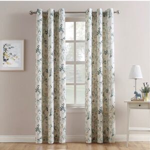 Set of 3 curtain Hariette Floral Print Casual Textured‎ Grommet Top Curtain Blue